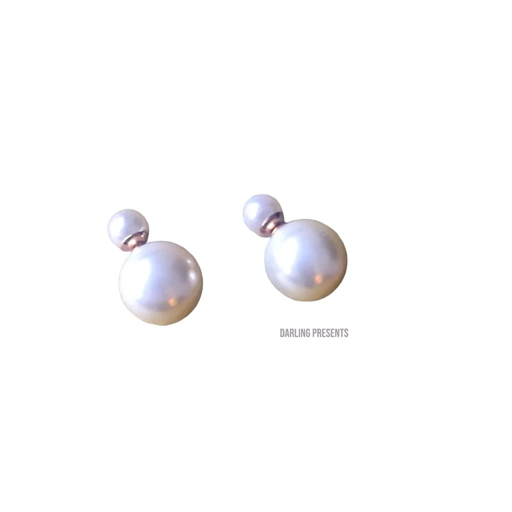 Pearl Double Sided Earrings Women Color White & Gold